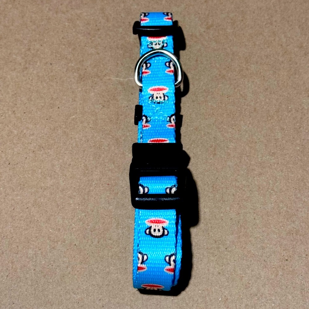 PAUL FRANK BLUE CIRCLES ADJUSTABLE DOG COLLAR SIZE MEDIUM